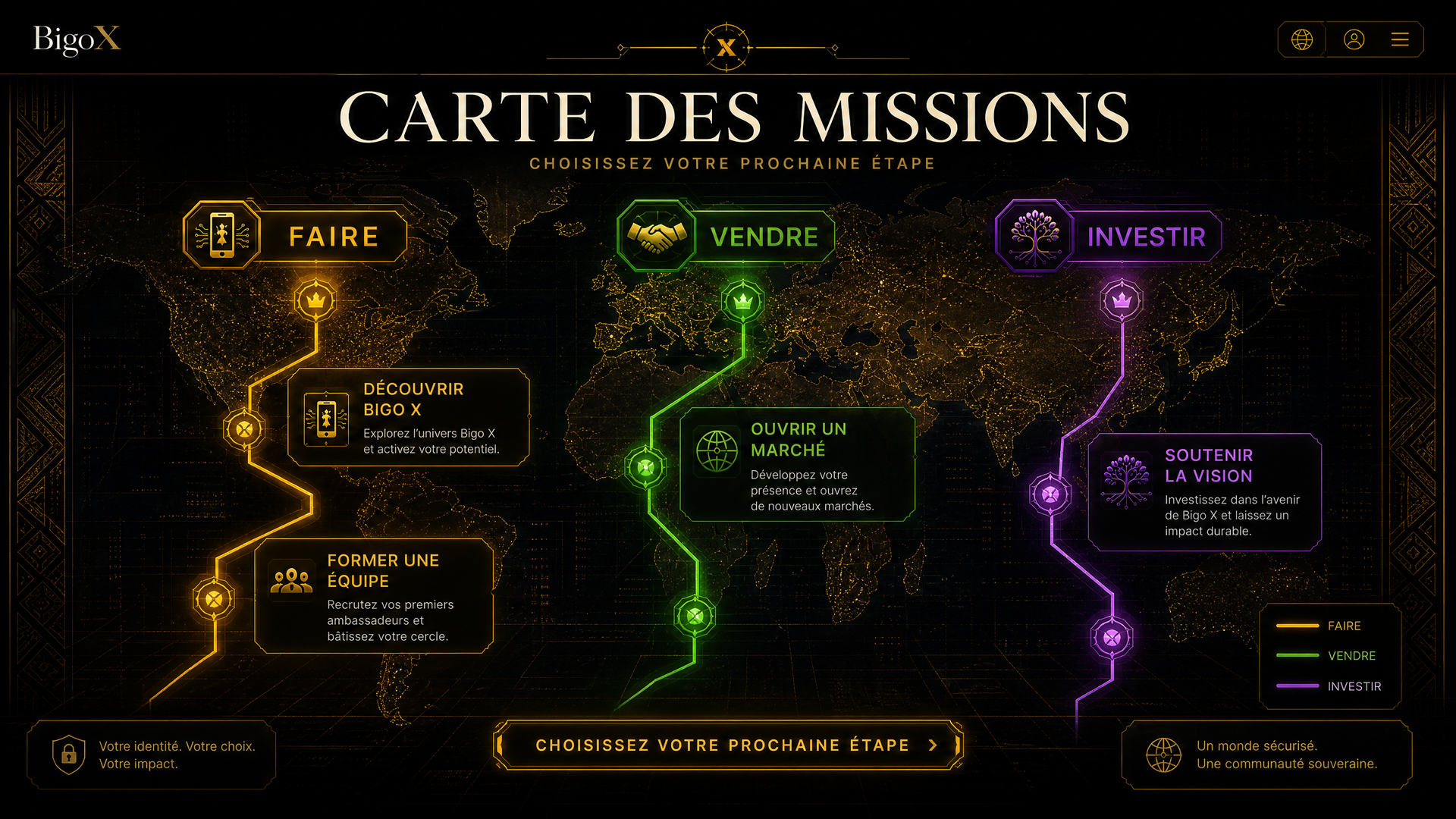Tableau des missions Bigo X World — six étapes du parcours ambassadeur